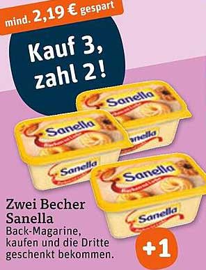 Zwei Becher Sanella Back-Margarine kaufen, die Dritte geschenkt bekommen!