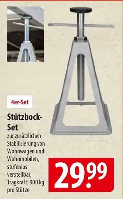 Stützbock-Set zur zusätzlichen Stabilisierung von Wohnwagen und Wohnmobilen, stufenlos verstellbar, Tragkraft: 900 kg pro Stütze
