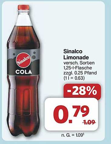 Sinalco Limonade Cola 1,25 l - Jetzt zum Sonderpreis!