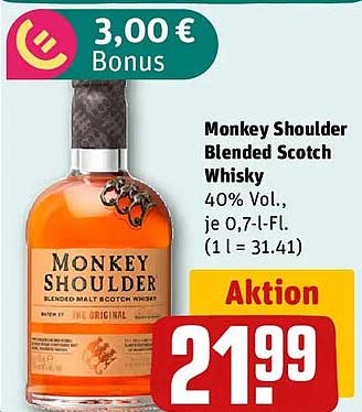Monkey Shoulder Blended Scotch Whisky 40% Vol., je 0,7-l-Fl. (1 l = 31.41)