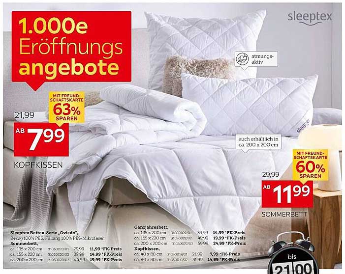 1.000e Eröffnungsangebote - Kopfkissen und Sommerbett