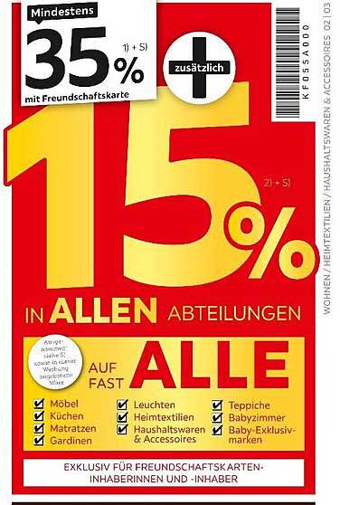 15% Rabatt in allen Abteilungen bei XXXLutz mit der Freundschaftskarte