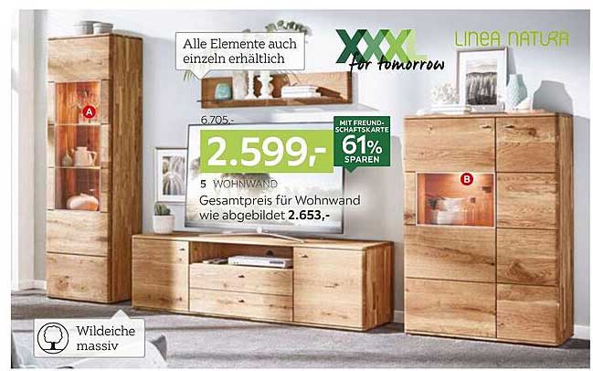 5-teiliges Wohnwandsystem aus Wildeiche massiv - Linea Natura