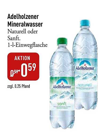Adelholzener Mineralwasser Naturell oder Sanft. 1-l-Einwegflasche