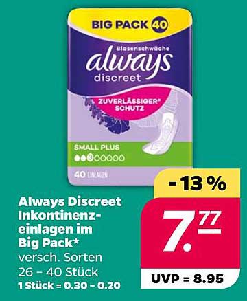 Always Discreet Inkontinenz-einlagen im Big Pack