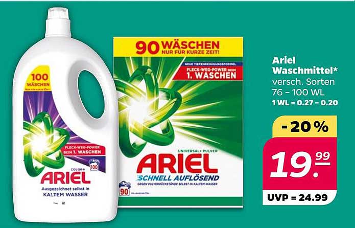 Ariel Waschmittel – Verschiedene Sorten 76 - 100 WL