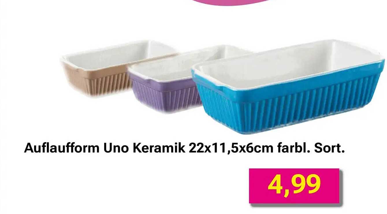 Auflaufform Uno Keramik 22x11,5x6cm farbl. Sort.