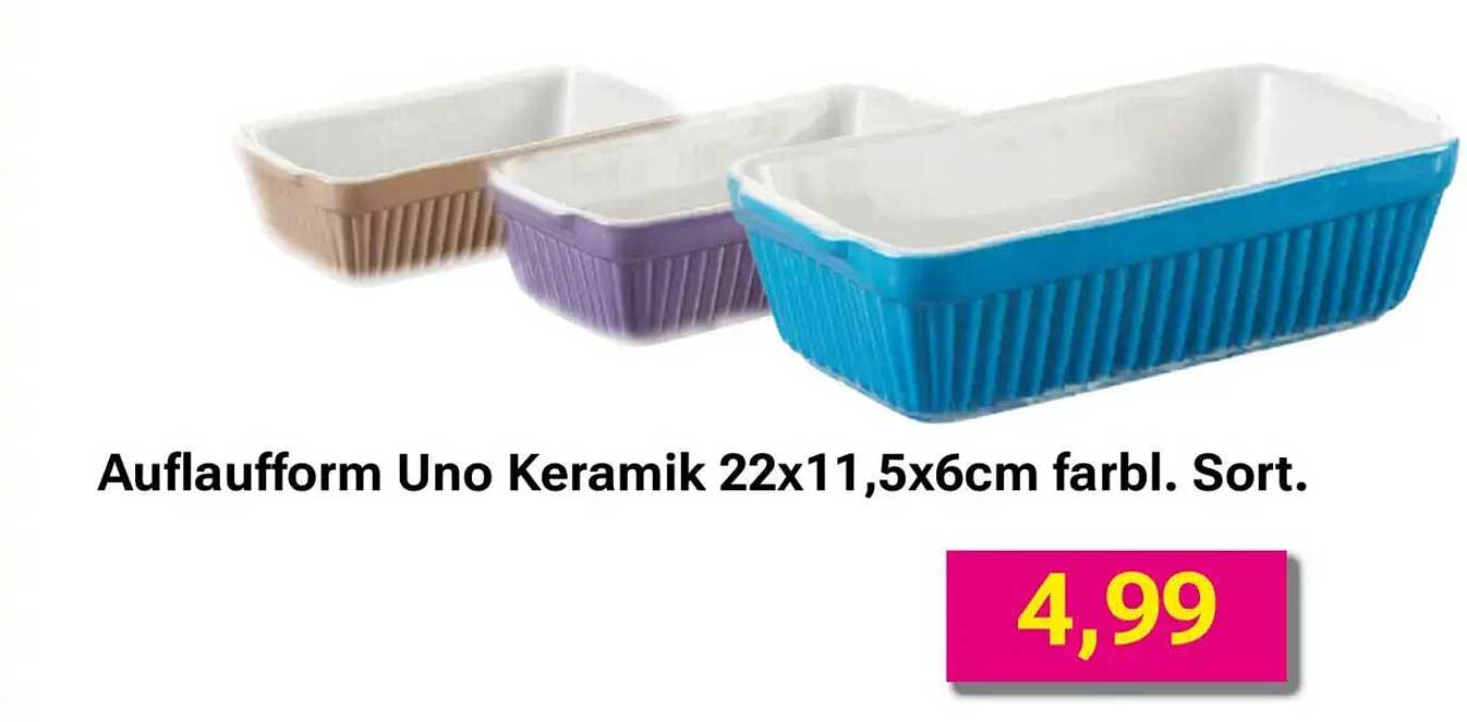 Auflaufform Uno Keramik 22x11,5x6cm farblich sortiert.