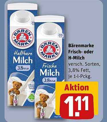 Bärenmarke Frisch- oder H-Milch, 1-l-Packung