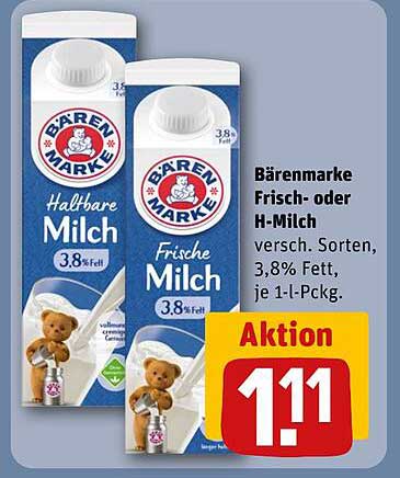 Bärenmarke Frisch- oder H-Milch, 1 l Pckg.