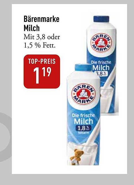 Bärenmarke Milch mit 3,8 oder 1,5 % Fett