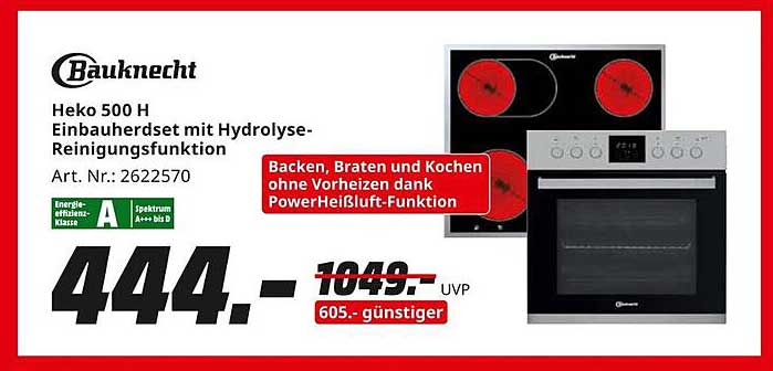 Bauknecht Heko 500 H Einbauherdset mit Hydrolyse-Reinigungsfunktion