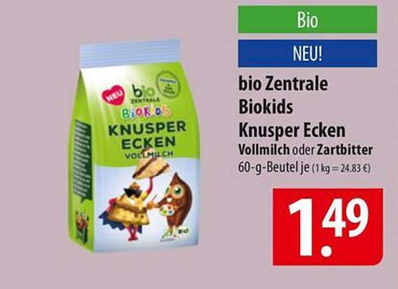 bio Zentrale Biokids Knusper Ecken Vollmilch oder Zartbitter