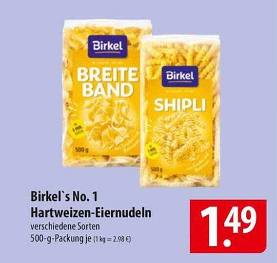 Birkel's No. 1 Hartweizen-Eiernudeln verschiedene Sorten 500-g-Packung