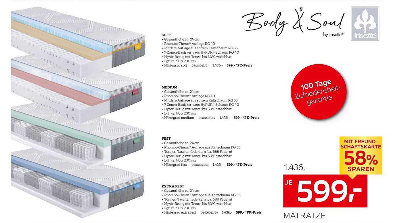 Body & Soul Matratze - verschiedene Härtegrade verfügbar