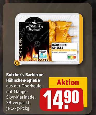 Butcher's Barbecue Hähnchen-Spieße aus der Oberkeule, mit Mango-Skyr-Marinade