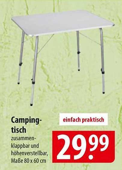 Campingtisch zusammenklappbar und höhenverstellbar, Maße 80 x 60 cm