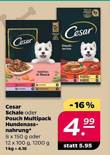 Cesar Schale oder Pouch Multipack Hundenahrung 8 x 150 g oder 12 x 100 g, 1200 g