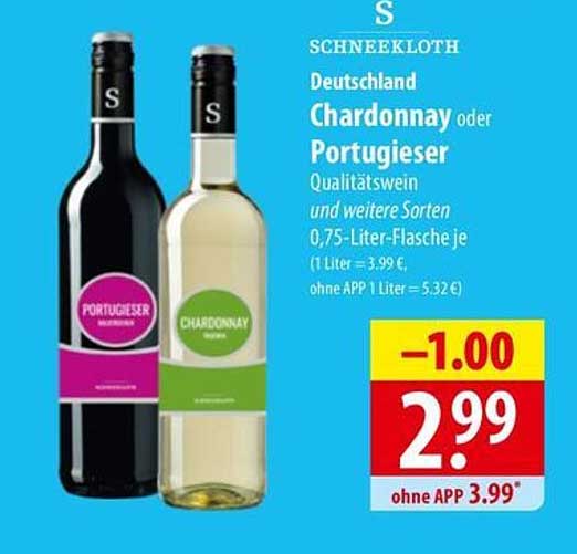Chardonnay oder Portugieser Qualitätswein 0,75-Liter-Flasche nur 2,99 €