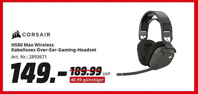 Corsair HS80 Max Wireless Kabelloses Over-Ear-Gaming-Headset