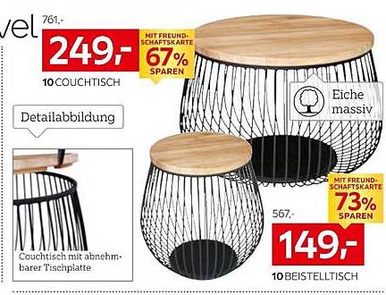 Couch- und Beistelltisch aus massiver Eiche
