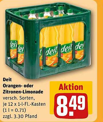 Deit Orangen- oder Zitronen-Limonade, 12 x 1l - Kasten