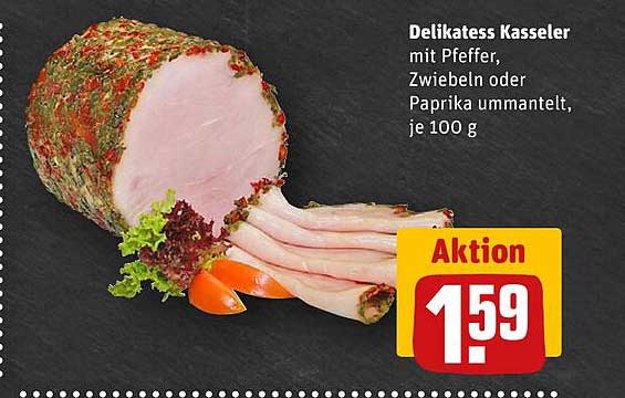 Delikates Kasseler mit Pfeffer, Zwiebeln oder Paprika ummantelt, je 100 g