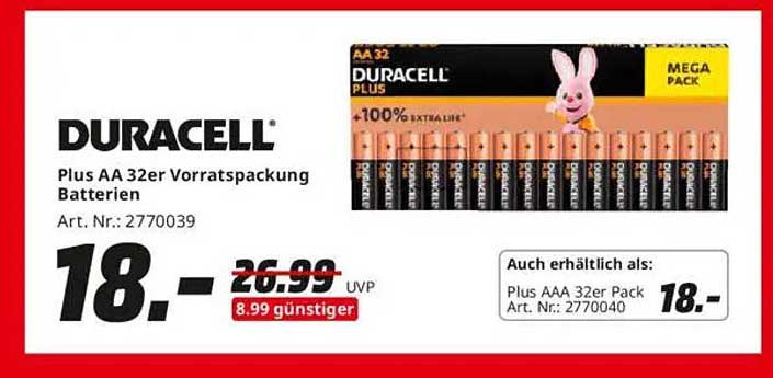 Duracell Plus AA 32er Vorratspackung Batterien