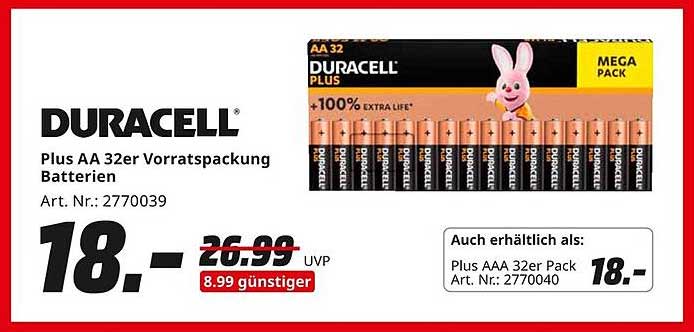Duracell Plus AA 32er Vorratspackung Batterien