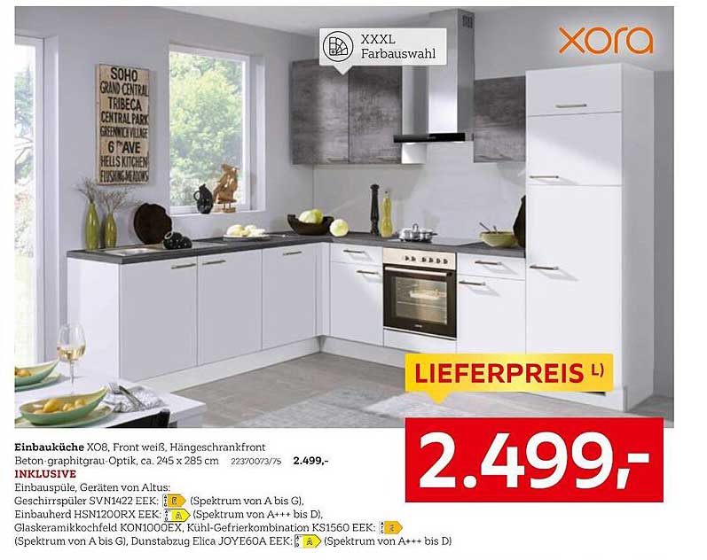 Einbauküche X08, Front weiß, Hängeschrankfront - inklusive Geräte