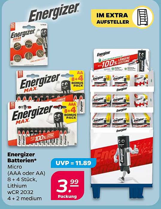 Energizer Batterien* Micro (AAA oder AA) 8 + 4 Stück, Lithium wCR 2032