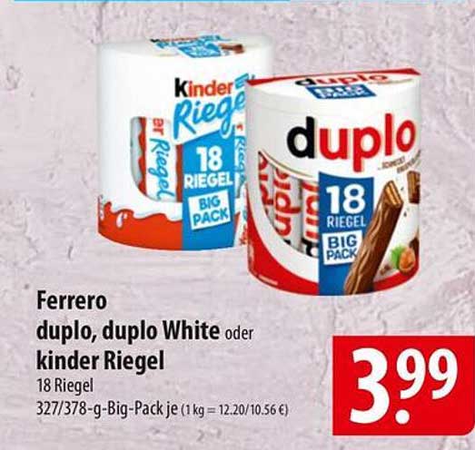 Ferrero duplo, duplo White oder kinder Riegel - 18 Riegel
