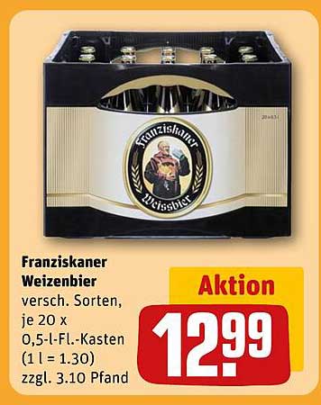 Franziskaner Weizenbier verschiede Sorten, je 20 x 0,5-l-Fl.-Kasten