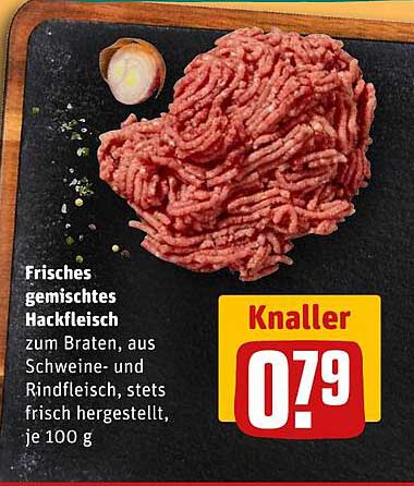 Frisches gemischtes Hackfleisch zum Braten, aus Schweine- und Rindfleisch, stets frisch hergestellt, je 100 g
