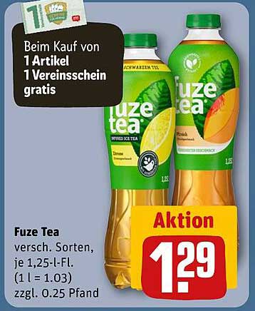 Fuze Tea – Verschiedene Sorten 1,25 l-Flasche für nur 1,29 €
