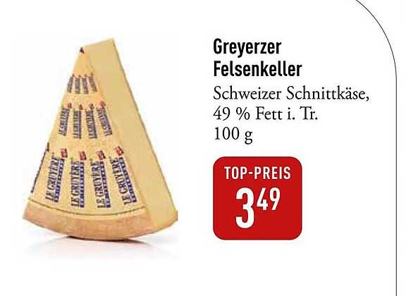 Greyzer Felsenkeller Schweizer Schnittkäse, 49 % Fett i. Tr. 100 g