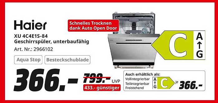 Haier XU 4C4E1S-84 Geschirrspüler, unterbaubar