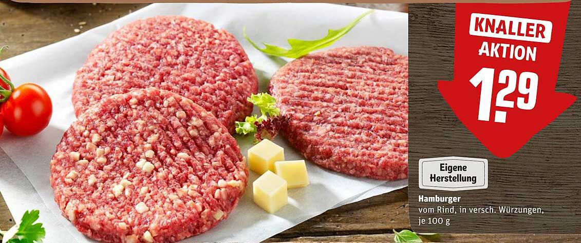 Hamburger vom Rind, in versch. Würzungen, je 100 g