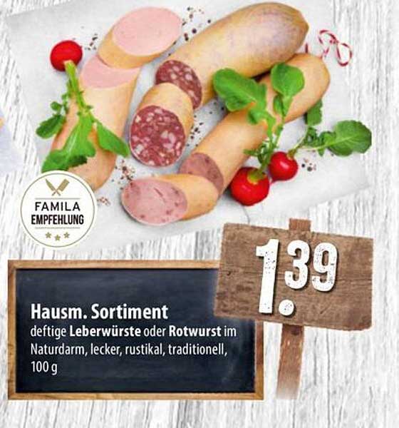 Hausm. Sortiment deftige Leberwürste oder Rotwurst im Naturdarm, 100 g