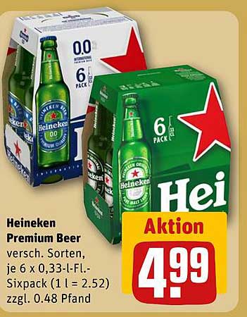 Heineken Premium Beer - 6 x 0,33-l-Flaschen