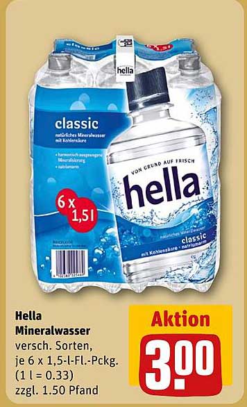 Hella Mineralwasser 6 x 1,5 l - frisch und spritzig