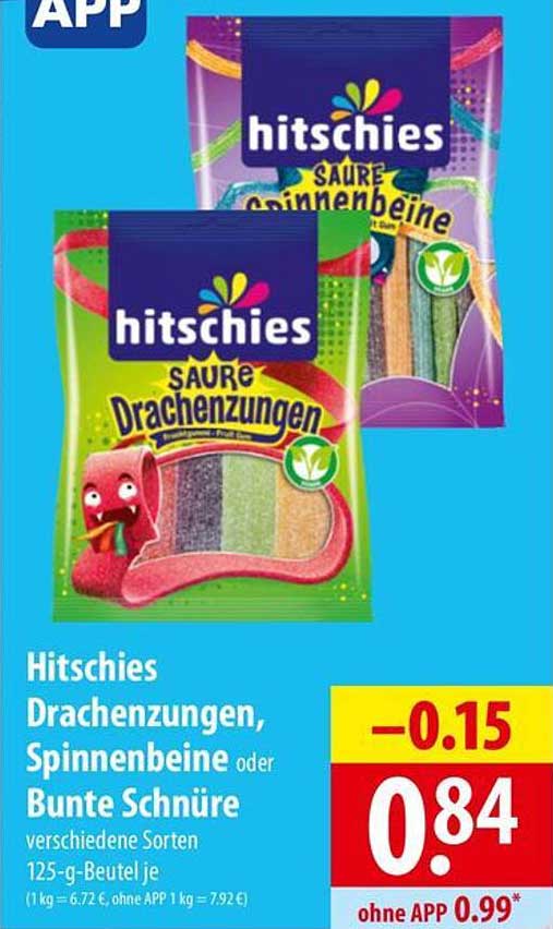 Hitschies Drachenzungen, Spinnenbeine oder Bunte Schnüre 125-g-Beutel je