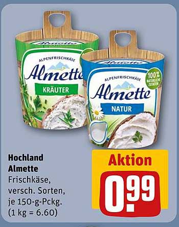 Hochland Almette Frischkäse, versch. Sorten, 150-g-Pckg.