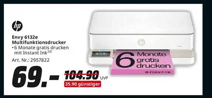 HP Envy 6132e Multifunktionsdrucker mit 6 Monaten gratis drucken