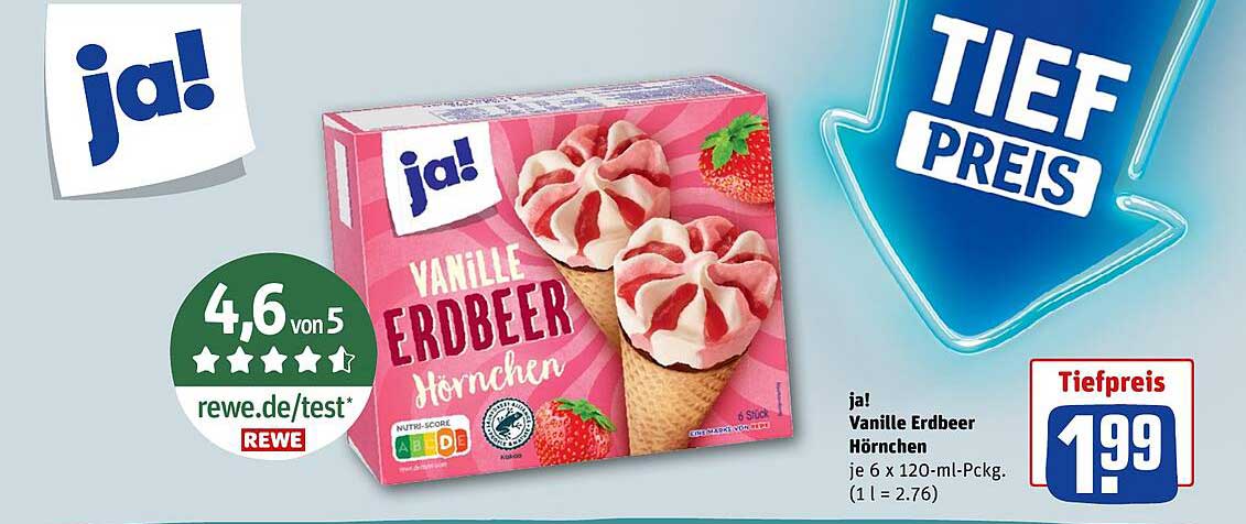 ja! Vanille Erdbeer Hörnchen je 6 x 120-ml-Pckg.
