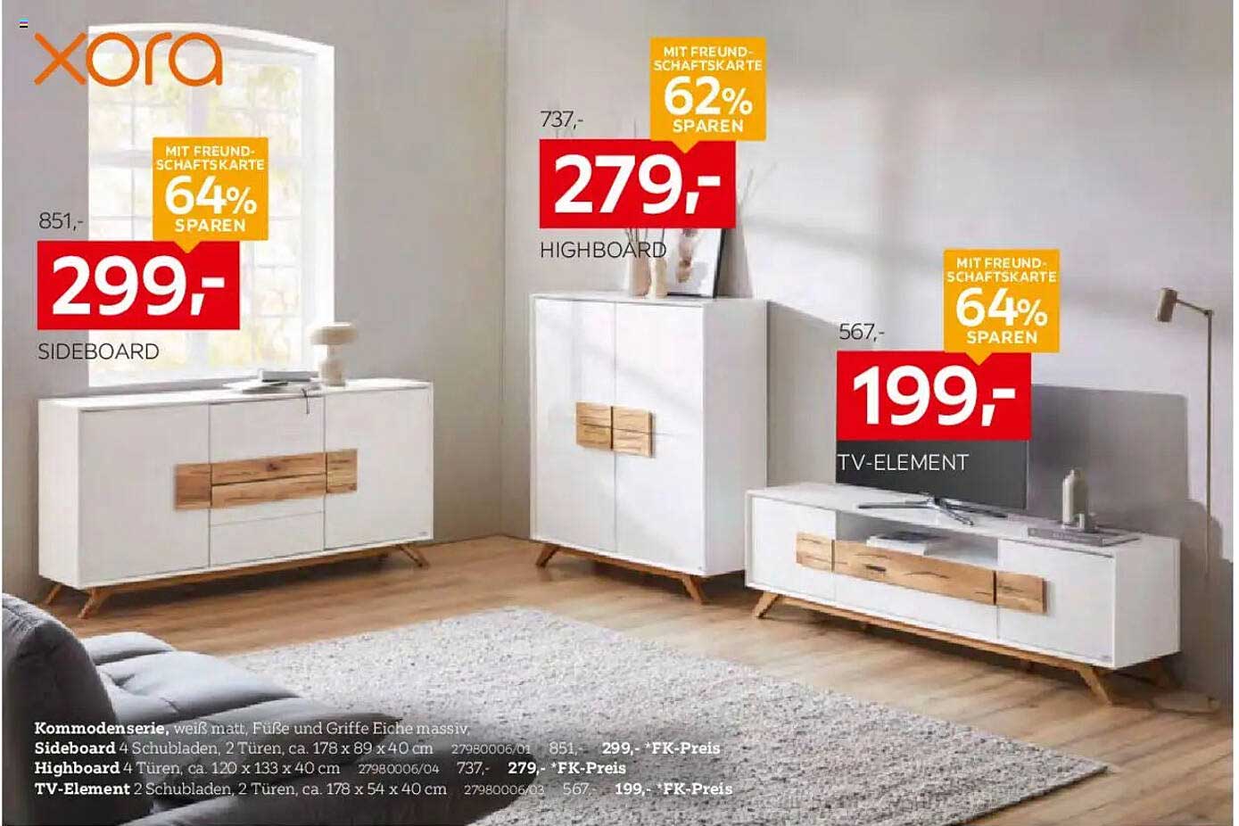 Kommodenserie von Xora: Sideboard, Highboard und TV-Element