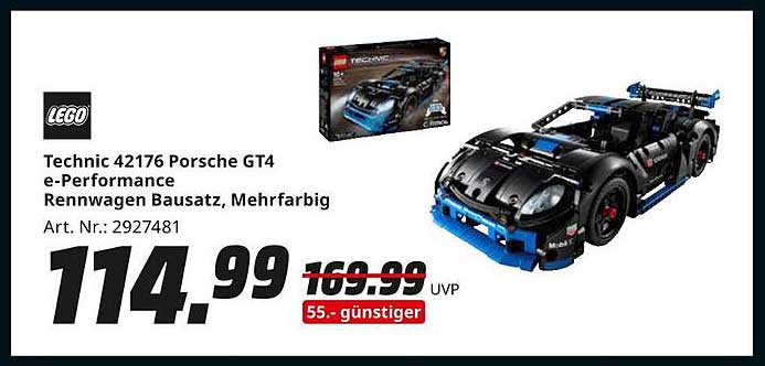 LEGO Technic 42176 Porsche GT4 e-Performance Rennwagen Bausatz, Mehrfarbig