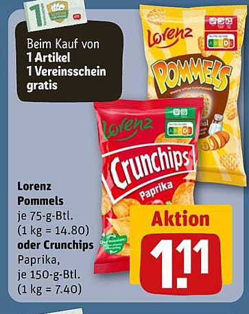 Lorenz Pommes oder Crunchips Paprika – Aktion vom REWE Kaufpark