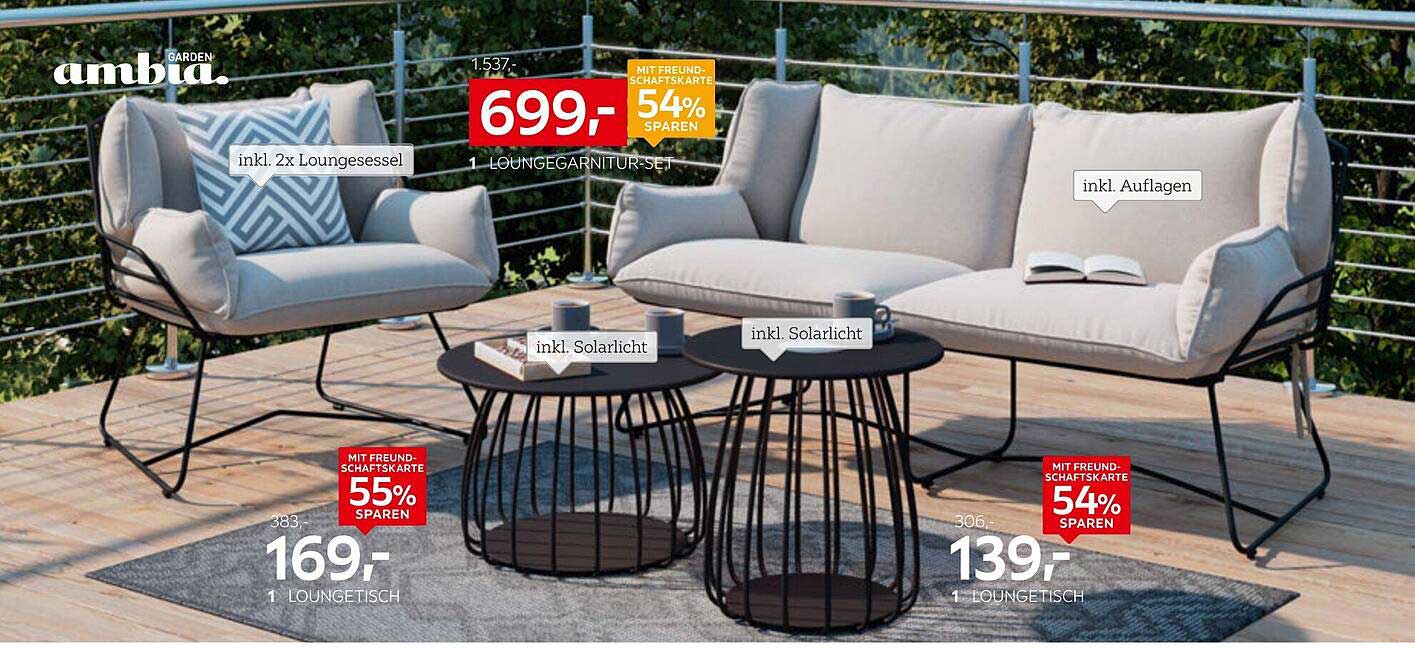 Loungegarnitur-Set mit 2 Loungesesseln und Solarlampen