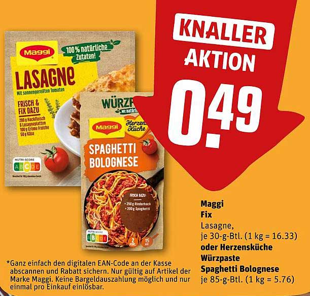 Maggi Fix Lasagne (30 g) oder Spaghetti Bolognese (85 g)